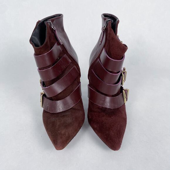 The Kooples Burgundy Oxblood Heeled Buckle Booties 37 - Picture 3 of 7